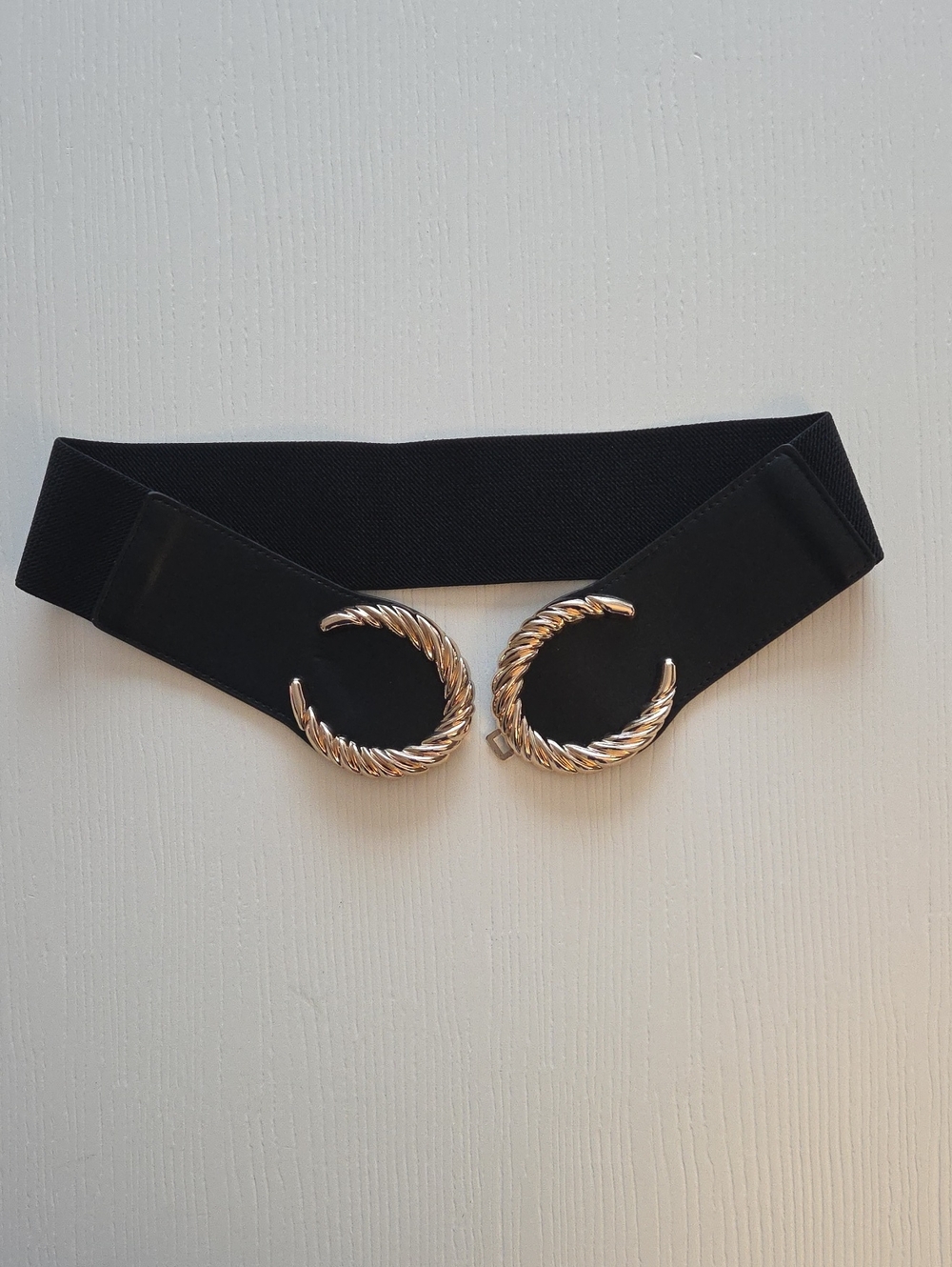 Stretchy Black Belt With Gold Buckle